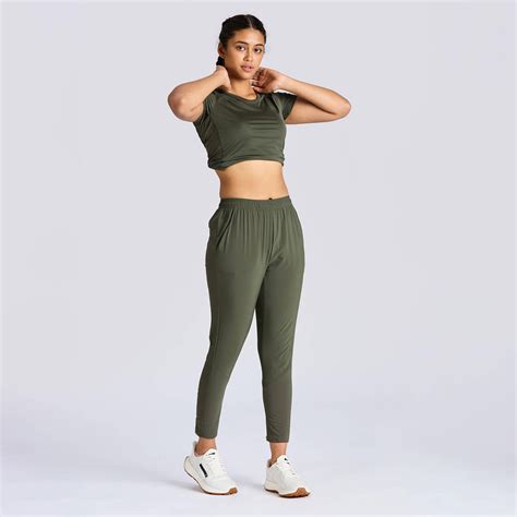 Long Breathable Mid-Waist Run 100 Trousers for Women - Khaki Green