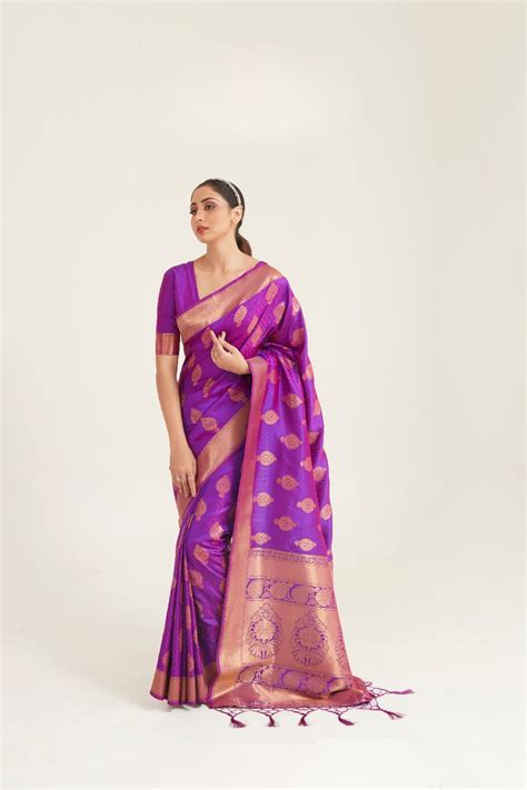 Purple Kanjeevaram Handloom Weaving Silk Saree – Kumari Sarees