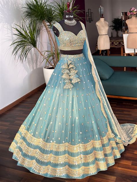 Sky blue color Designer Sequence Embroidery Lehenga choli - BL Fabric