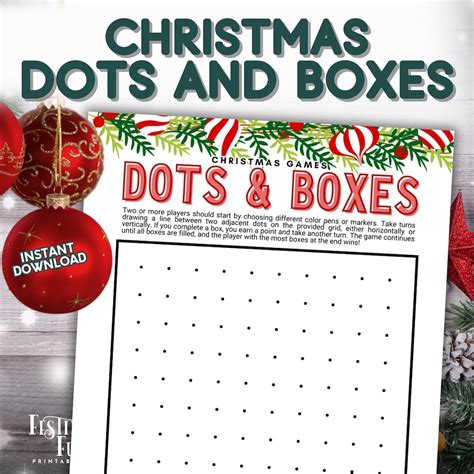 Christmas Dots and Boxes Printable Game, Kids Tabletop Activity for ...