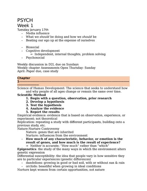 Psych Notes Chapter 1 - PSYCH Week 1 Tuesday January 17th - Media ...