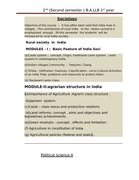 2nd sem syllabus - 2 (Second semester ) B.A 1 year Sociology Objective ...