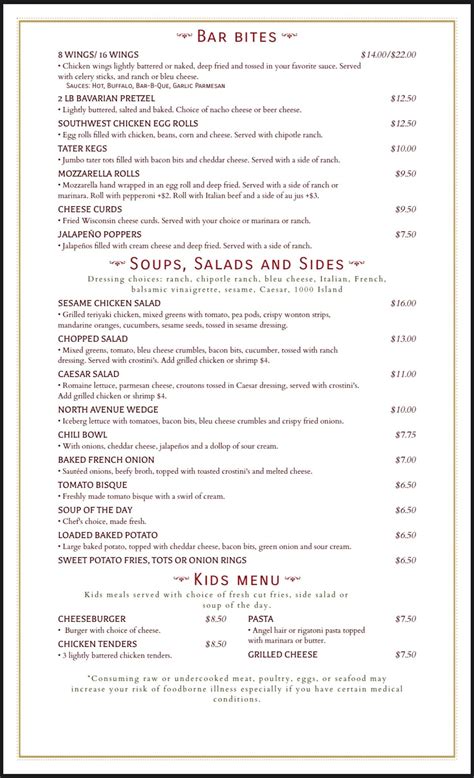 Menu at North Avenue Pub & Grill, West Chicago