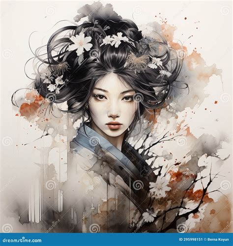 Captivating Landscape Sumi-e Ink Painting Stock Illustration ...