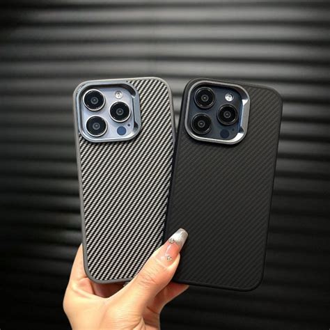 iPhone 15 Pro Max Shock Absorb Aramid Carban Pattern Slim Soft Case ...