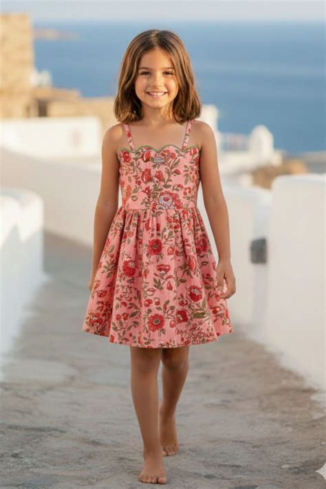 Buy Girls Wave Pure Cotton sleeveless fit & flare dress - Peach Summer ...