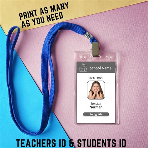 School ID Card Template Customizable Template Custom Teacher ID Badge Name Badge School ...