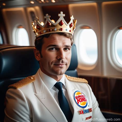 Man in Burger King Crown on Commercial Airliner | Stable Diffusion Online