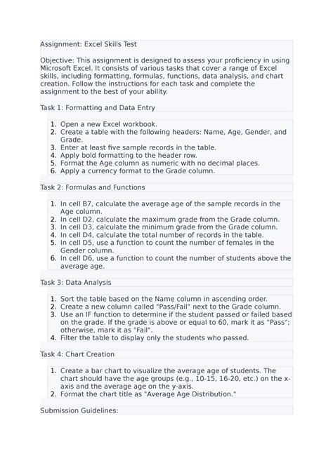 Excel Assignment 1 - Assignment: Excel Skills Test Objective: This ...
