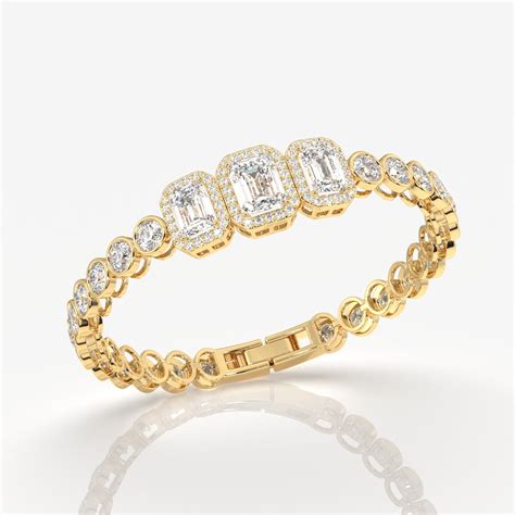 Women's Emerald Cut Moissanite Diamond Sterling Silver Bracelet ...