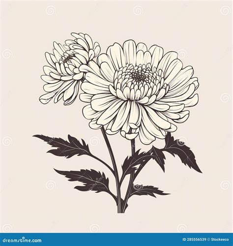 Minimalistic Chrysanthemum Vector Drawing With Dark Sky-blue And White ...