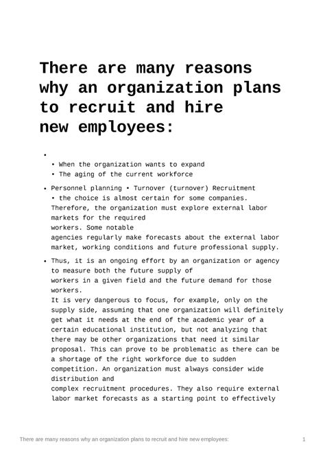 There are many reasons why an organization plans to recruit and hire ...