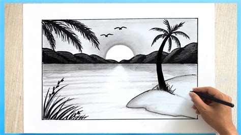 Landscape Drawing - Easy Pencil art tutorial - YouTube