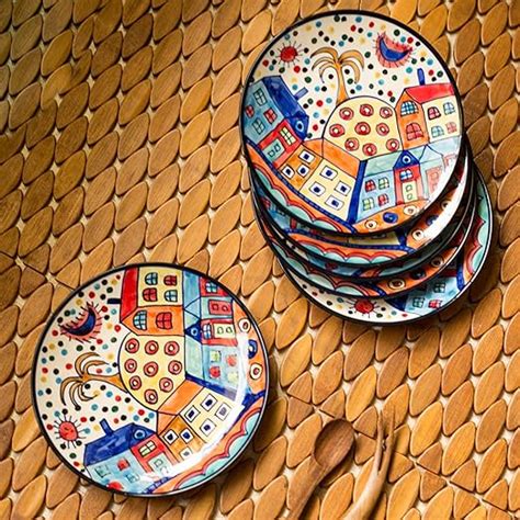 Buy ExclusiveLane 'The Hut Family' Ceramic Quarter Plates Set of 6 ...