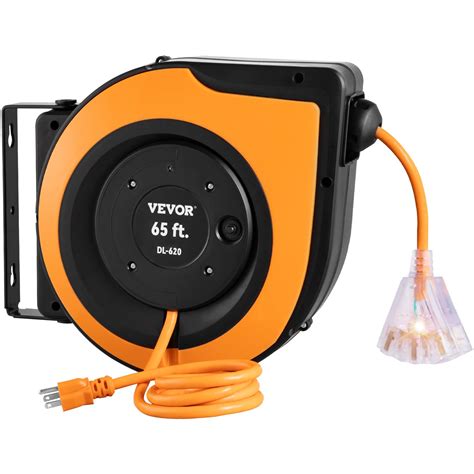 VEVOR Retractable Extension Cord Reel 65 FT Heavy Duty 12AWG/3C SJTOW ...