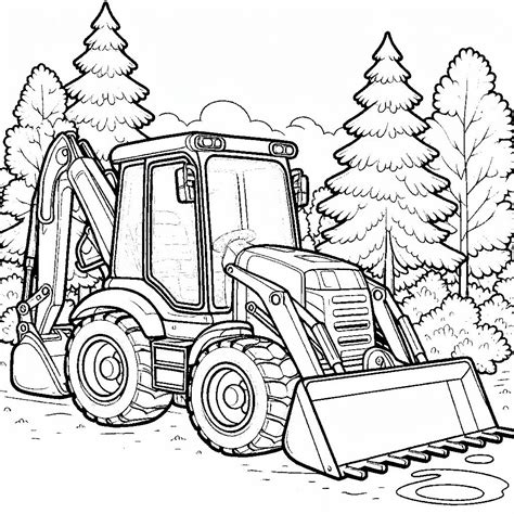 Backhoe Loader Construction or Farming Tractor Vehicle 🚜🚧 Coloring Page