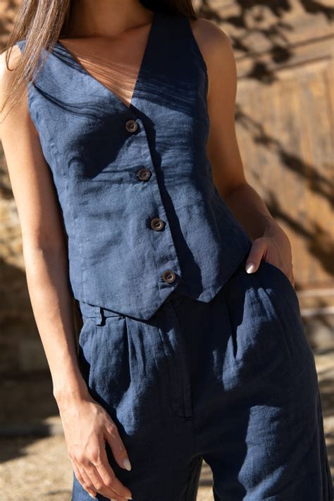 Linen Vest for Women, Linen Vest Top, Navy Linen Vest, Linen Vest Amy ...