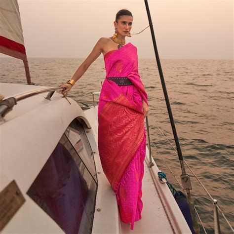 Rani Pink Woven Satin Two Tone Saree