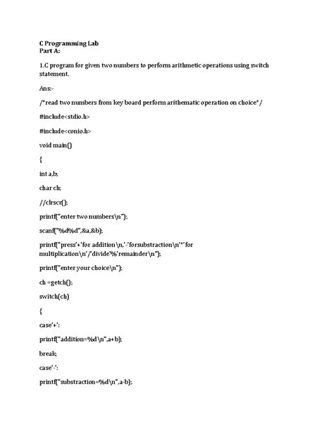 C lab 1 - C programming lab assignment BCA. - C Programming Lab Part A ...