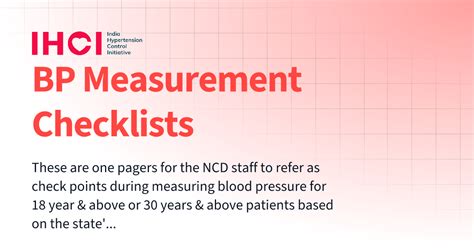 BP Measurement Checklists | IHCI - Indian Hypertension Control Initiative