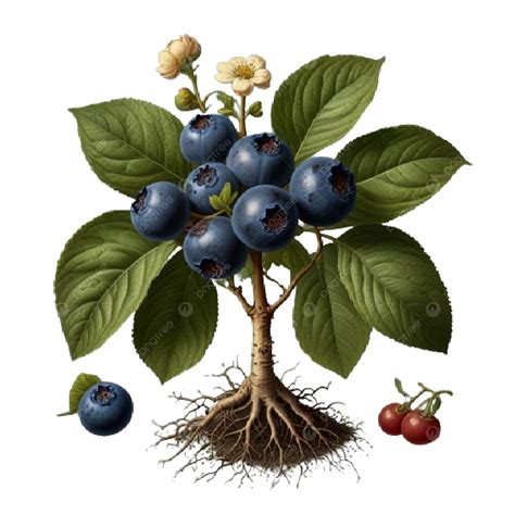 Botanical Illustration Of A Blueberry Plant With Roots And Fruits ...