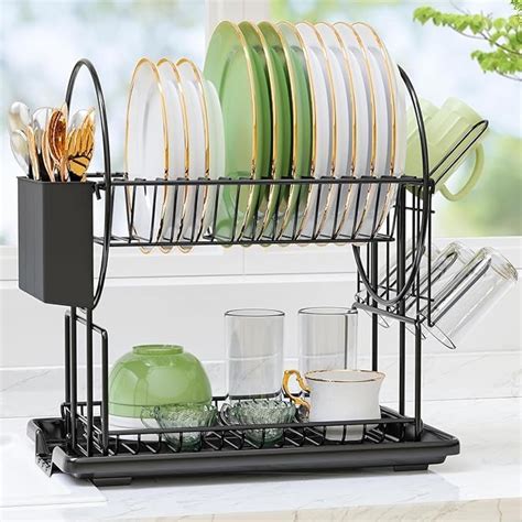 Glaceon Dish Drainer 2-Tier Dish Drainer with Drip Trays Cutlery Holder ...