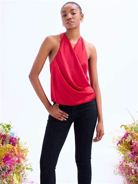 Red Satin Sleeveless Wrap Crop Top