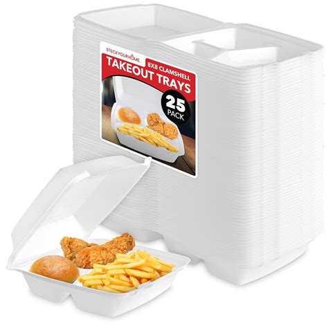 Stock Your Home 8 Inch Clamshell Styrofoam Containers (25 Count) - 3 ...