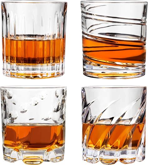 Amazon.com | Whiskey Glasses, Spinning Bourbon Glass Set 4, Rocks ...
