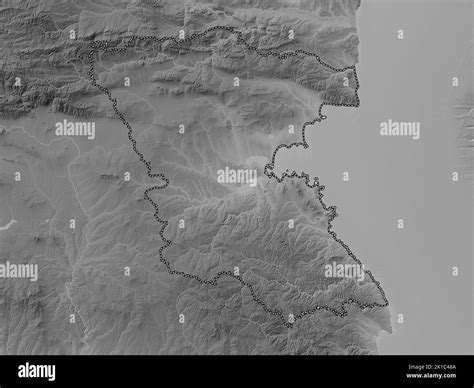 Burgas, province of Bulgaria. Grayscale elevation map with lakes and rivers Stock Photo - Alamy
