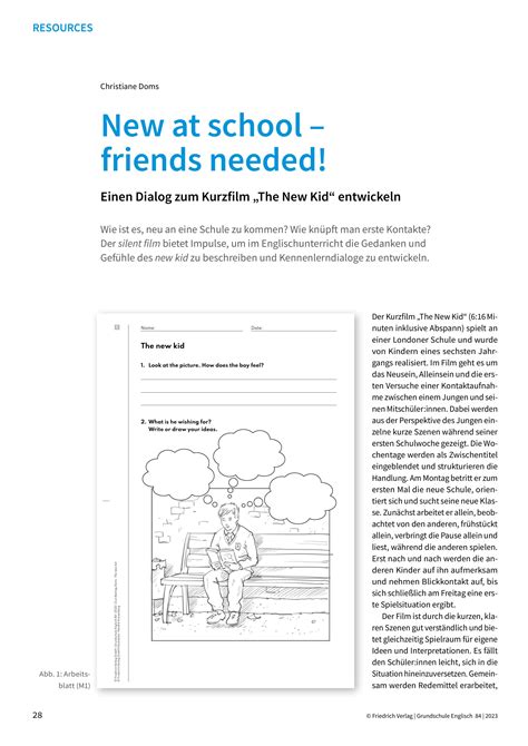 Grundschule Unterrichtsmaterial Englisch Lesen und Textverständnis New at school – friends ...