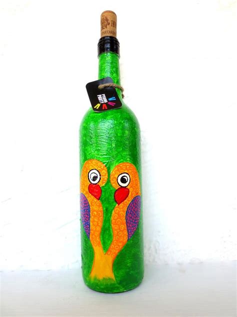 "Love Birds Hand Painted Glass Bottles": Yellow Green Craft by Rithika ...