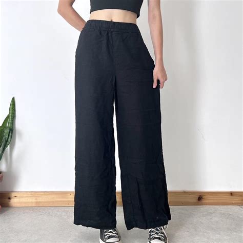 Black Wide Leg Linen Pants High waisted fit.... - Depop