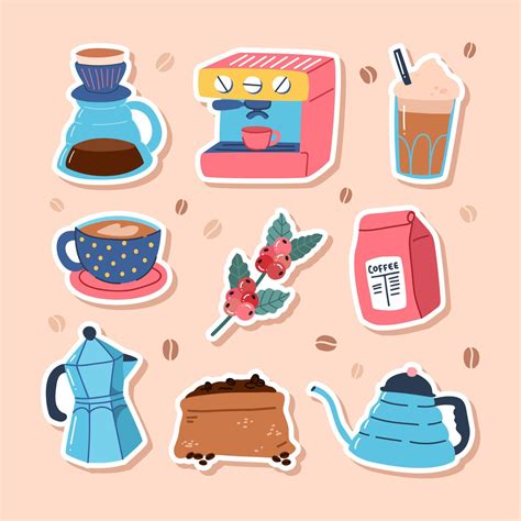Collection of Hand Drawn Coffee Elements Sticker 12659160 Vector Art at ...