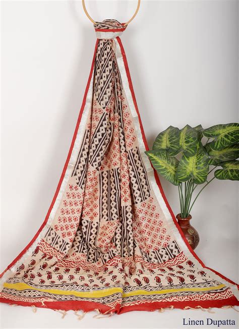 Linen Cotton Hand Block Dupatta 2.5 Meter - TSPLCGB37 – The Street Pal