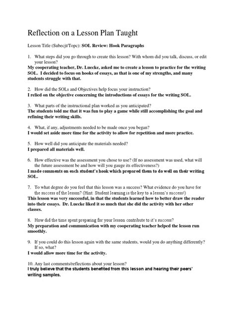 Image result for Lesson Plan Reflection