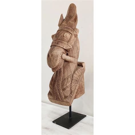 Buy Antique Wooden Hand Carved Horse Head On Iron Stand Rustic Old ...