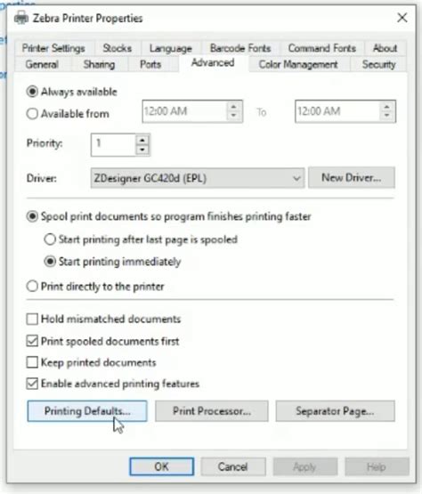 Image result for Zebra Printer Settings