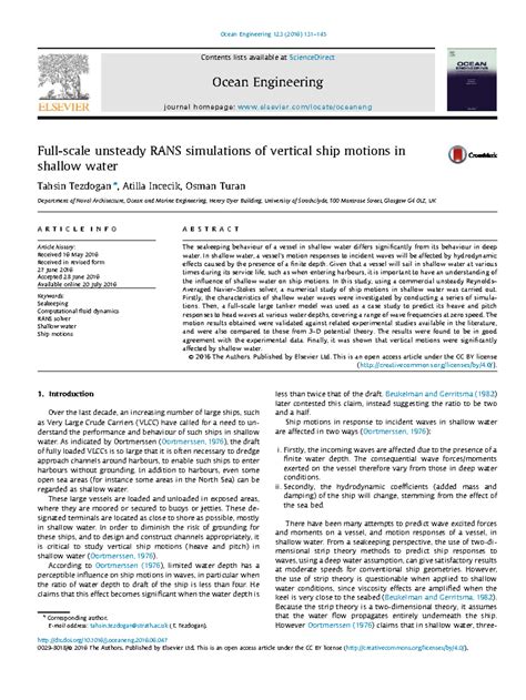 Ocean Engineering 123: Unsteady RANS Simulations of Ship Motions in ...