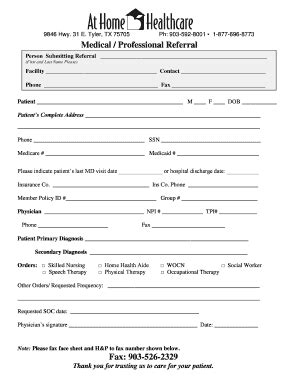 Fillable Online athomehealth Quick Referral Form - athomehealth Fax ...