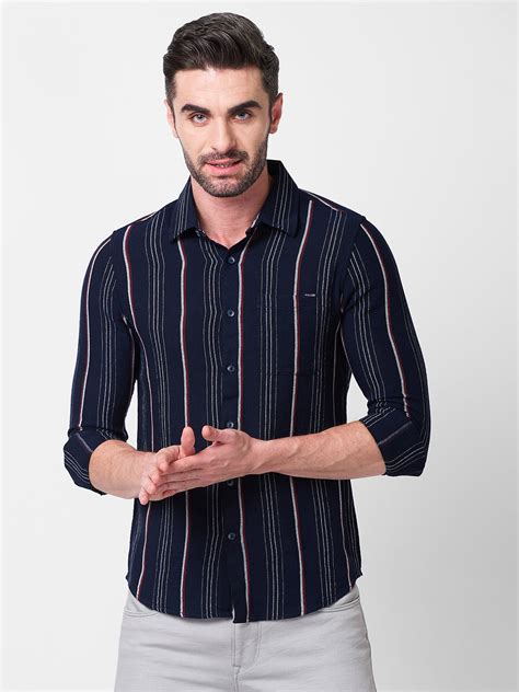 Full Sleeves Slim Fit Navy Structure Stripe Shirt – Killer Jeans
