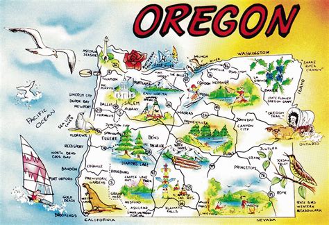 Large tourist illustrated map of Oregon state | Vidiani.com | Maps of ...