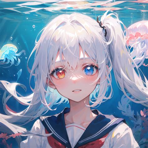 Download wallpaper 3415x3415 girl, heterochromia, jellyfish, underwater ...