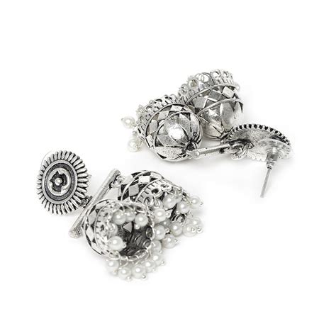 Silver-Plated Dome Shaped Oxidized Jhumkas