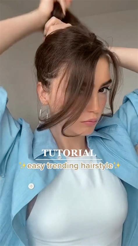 Cute messy bun hairstyle tutorial with curtain bangs – Artofit