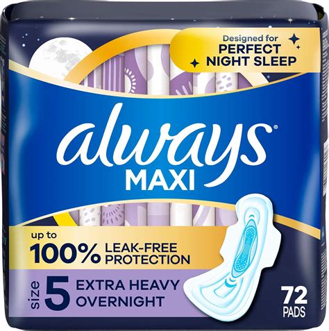 Always Maxi Overnight Feminine Pads with Wings for Women, Size 5, Extra ...