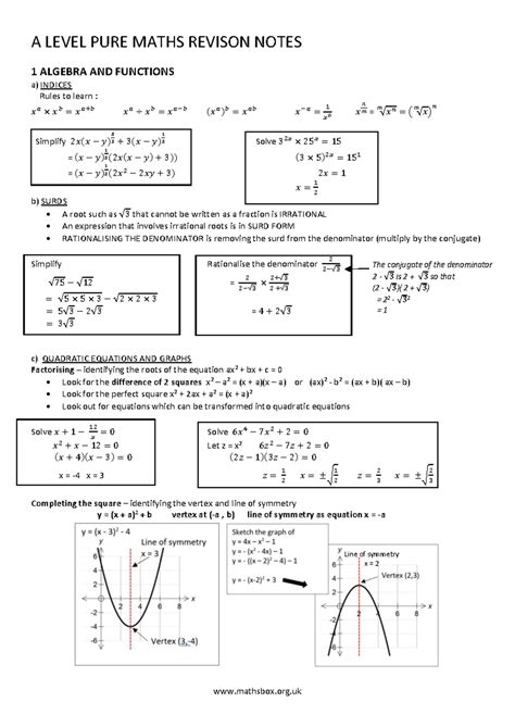 A LEVEL MATHS REVISION NOTES: ALGEBRA, FUNCTIONS & TRIGONOMETRY - Studocu
