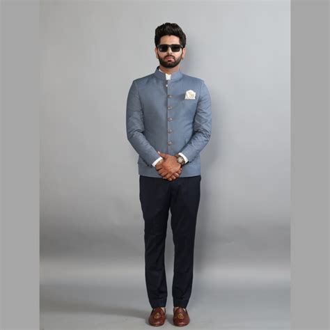 Denim Grey Jodhpuri Blazer with Black Trouser| Perfect for Wedding and ...
