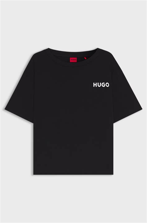 HUGO - Relaxed-fit stretch-jersey pyjama T-shirt with contrast logo - Black