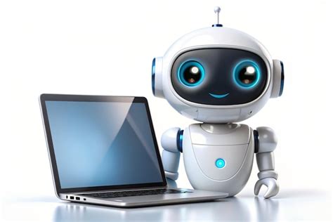 3D Chatbot i laptop izolowany na białym tle Wsparcie asystenta AI i ...
